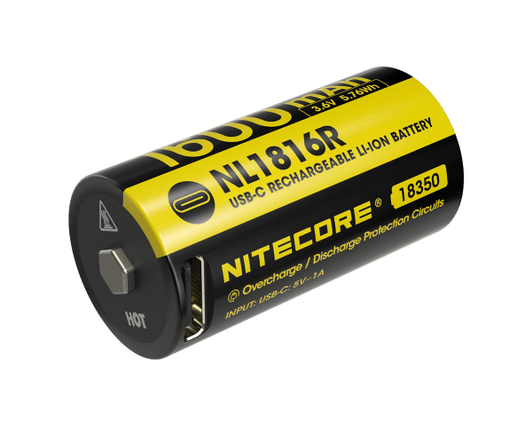 Batterie Nitecore Li-Ion NL1816R 18350, avec port de chargement USB-C, 3,6 V 1600 mAh