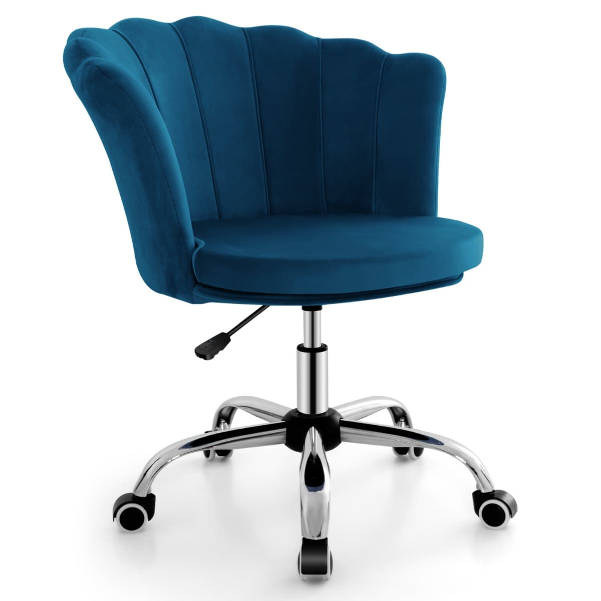 CostwayFauteuil de Bureau à Roulettes Chaise de Coiffeuse Velours Hauteur Réglable H 74-82 CM Forme de Pétale Bleu
