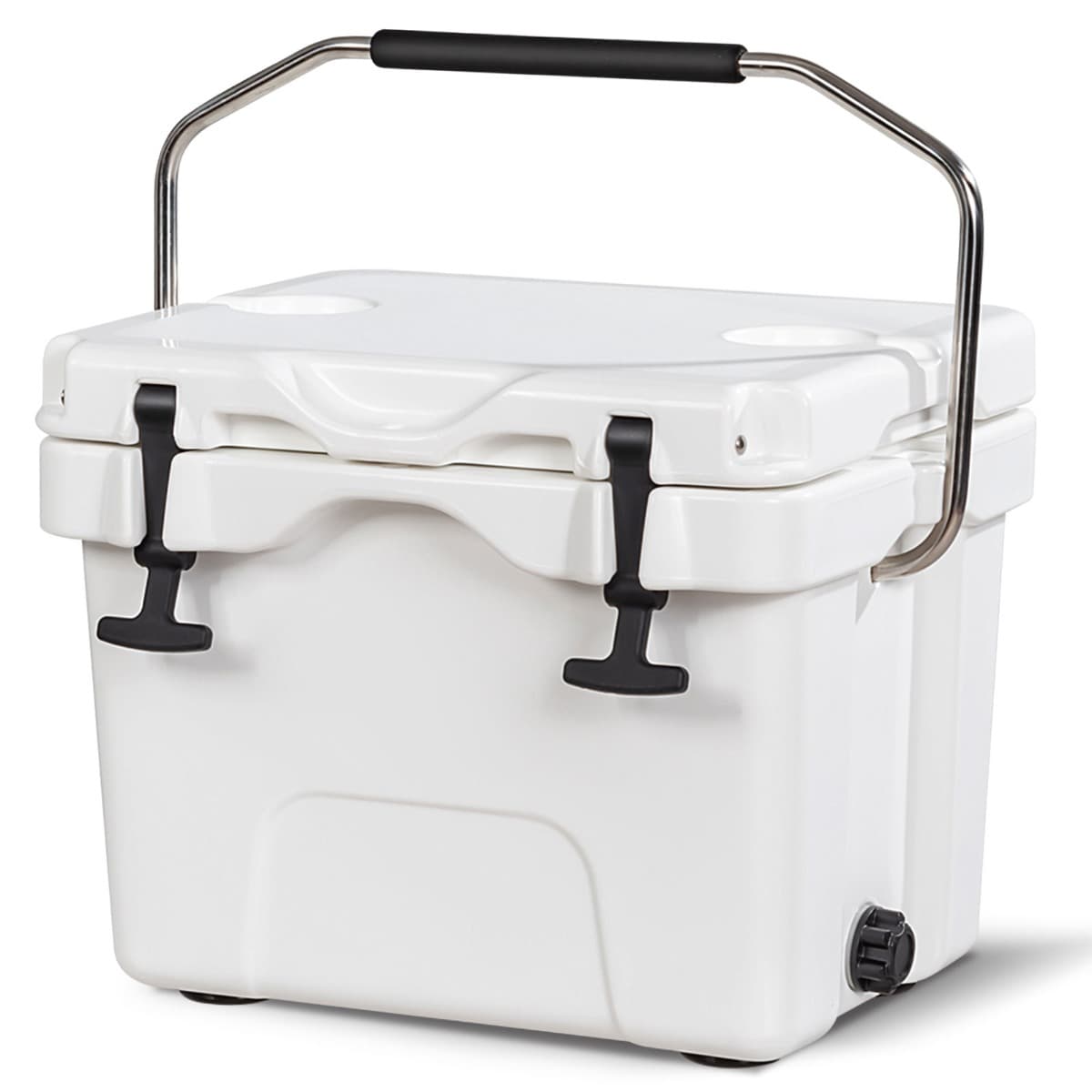 CostwayGlacière Isotherme Portable 15 L avec Bouchon de Vidange et 2 Porte-gobelets Glacière Mobile Rétention de Glace de 3 à 5 Jours Blanc